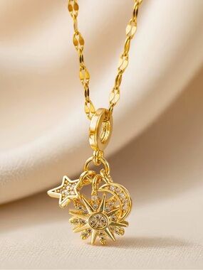 Gold Celestial Trio Necklace - Star, Moon & Sun Charm